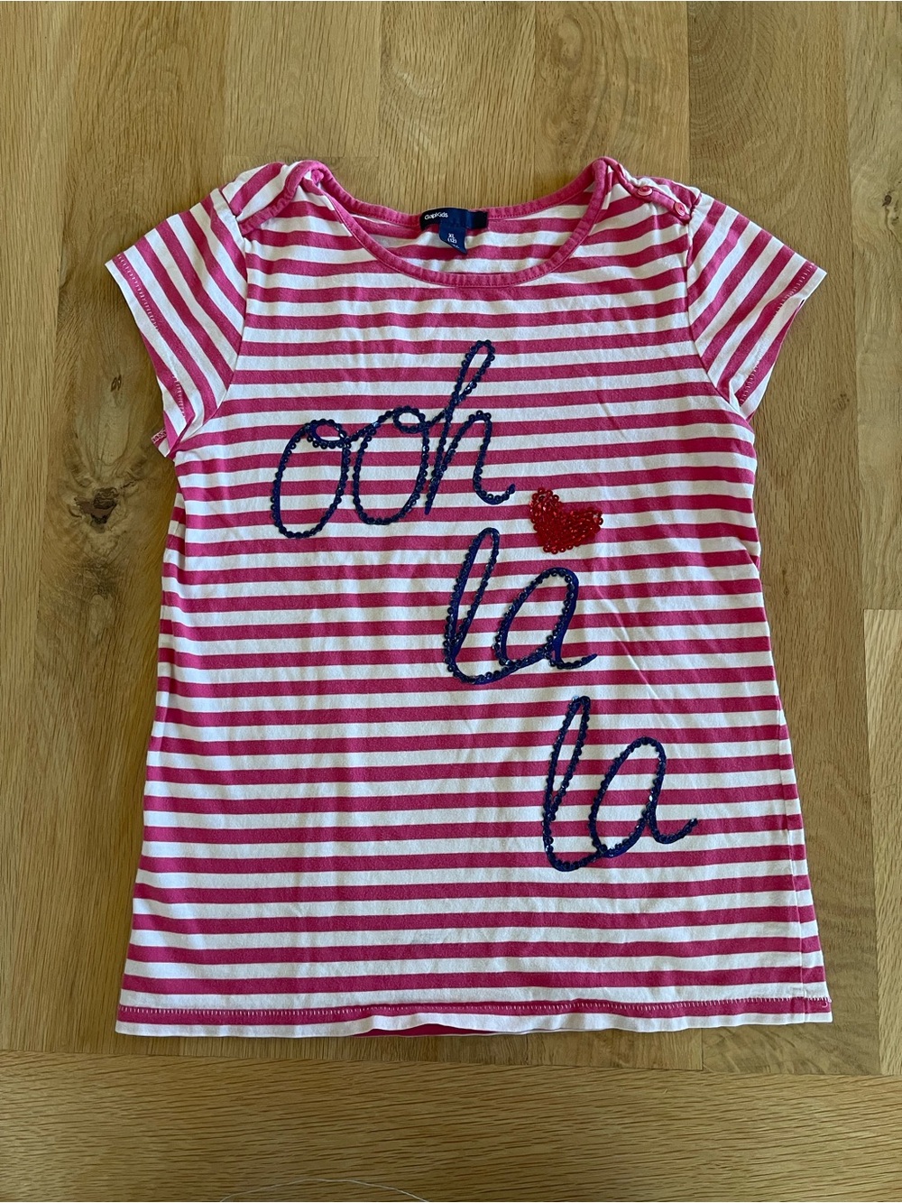NWOT - GAPKIDS Pink & White Striped 'Ooh La La' Girls Tee